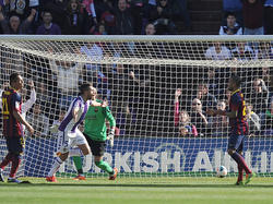 Real Valladolid feiert das Siegtor gegen Barcelona
