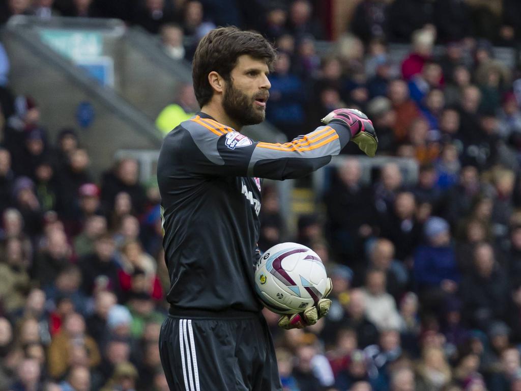 Dimitrios Konstantopoulos in actie tijdens Burnley - Middlesbrough. (12-4-2014)