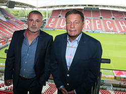 Trainer Rob Alflen en technisch adviseur Co Adriaanse worden gepresenteerd bij FC Utrecht. (09-05-2014)