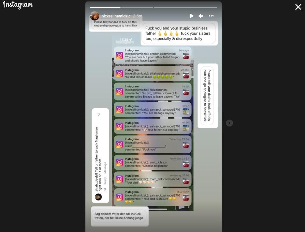 Diese Nachrichten veröffentlichte Nick Salihamidzic auf seinem Instagram-Account 