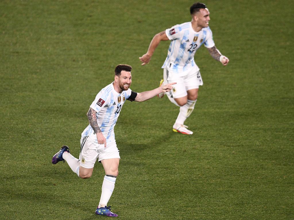 Messi celebra su gol que abrió el marcador.