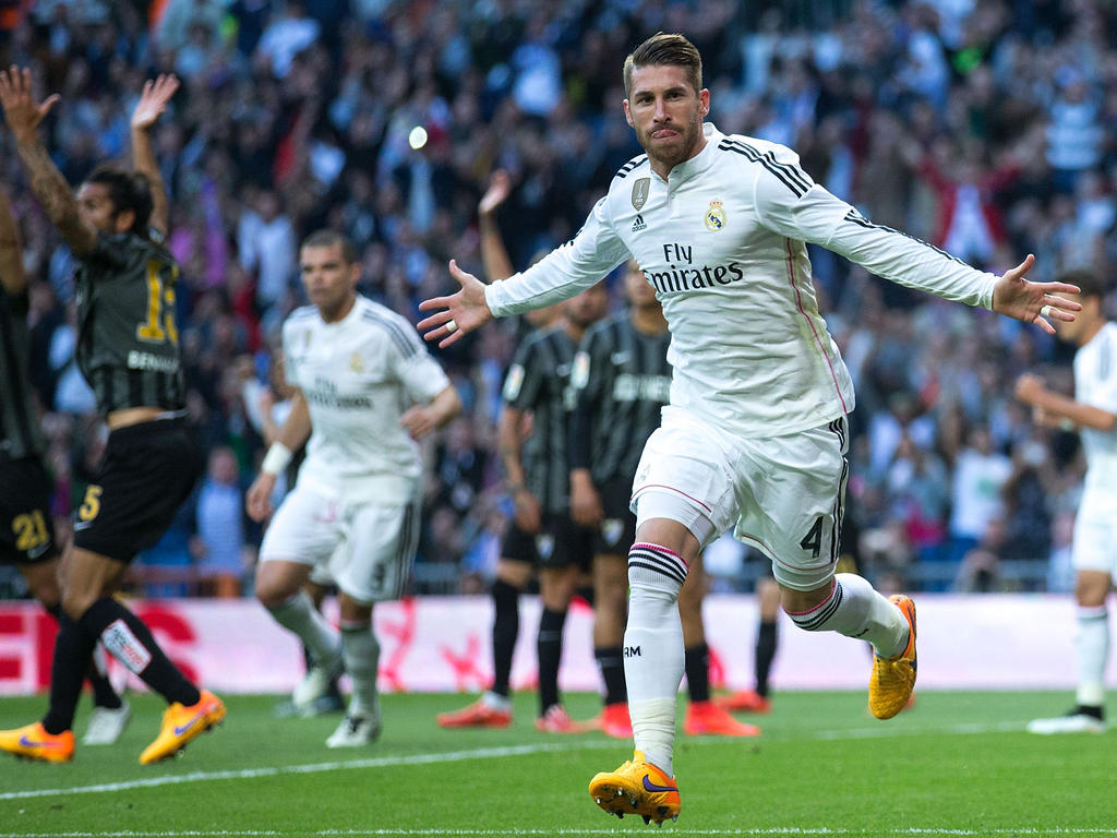 Sergio Ramos bejubelt seinen Führungstreffer für Real Madrid im Ligaspiel gegen Malaga