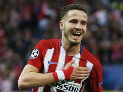 Saúl viert zijn doelpunt namens Atlético Madrid in de halve finale van de Champions League tegen Bayern München. (27-04-2016)