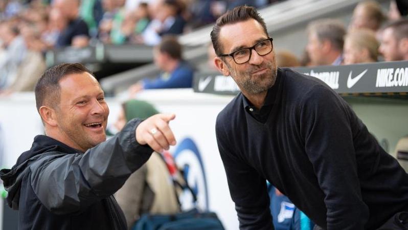 Hertha-Coach Pál Dárdai (l.) und Michael Preetz glauben an ihre Chance Hertha-Coach Pál Dárdai (l.) und Michael Preetz glauben an ihre Chance