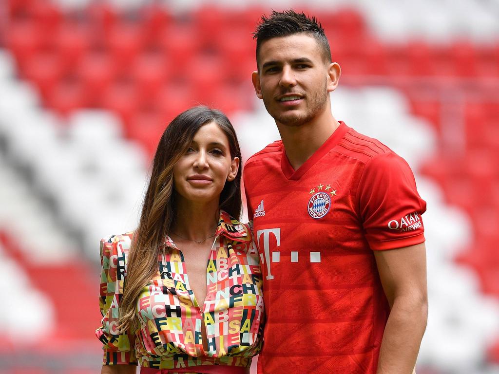 Lucas Hernández y su novia en el estadio Allianz Arena.