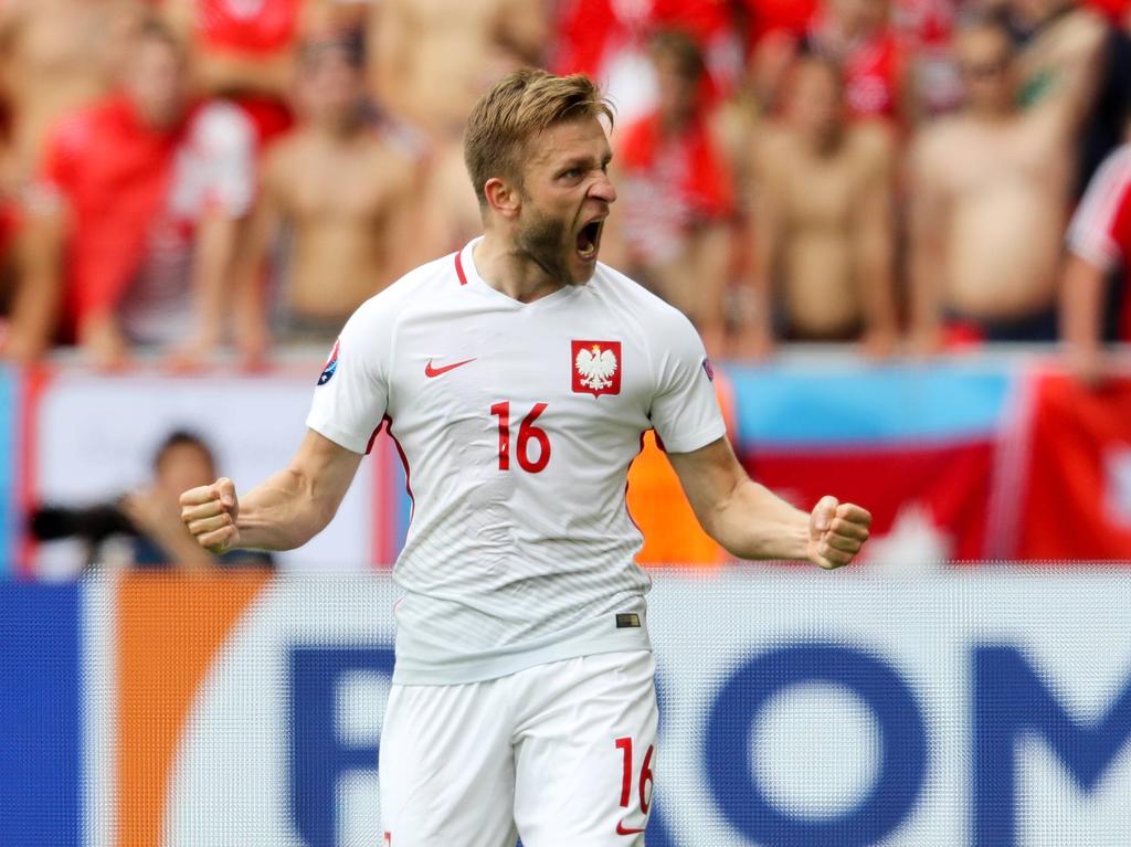 Nach seinem Treffer zum 1:0 für Polen lässt Jakub Błaszczykowski seiner Freude freien Lauf.