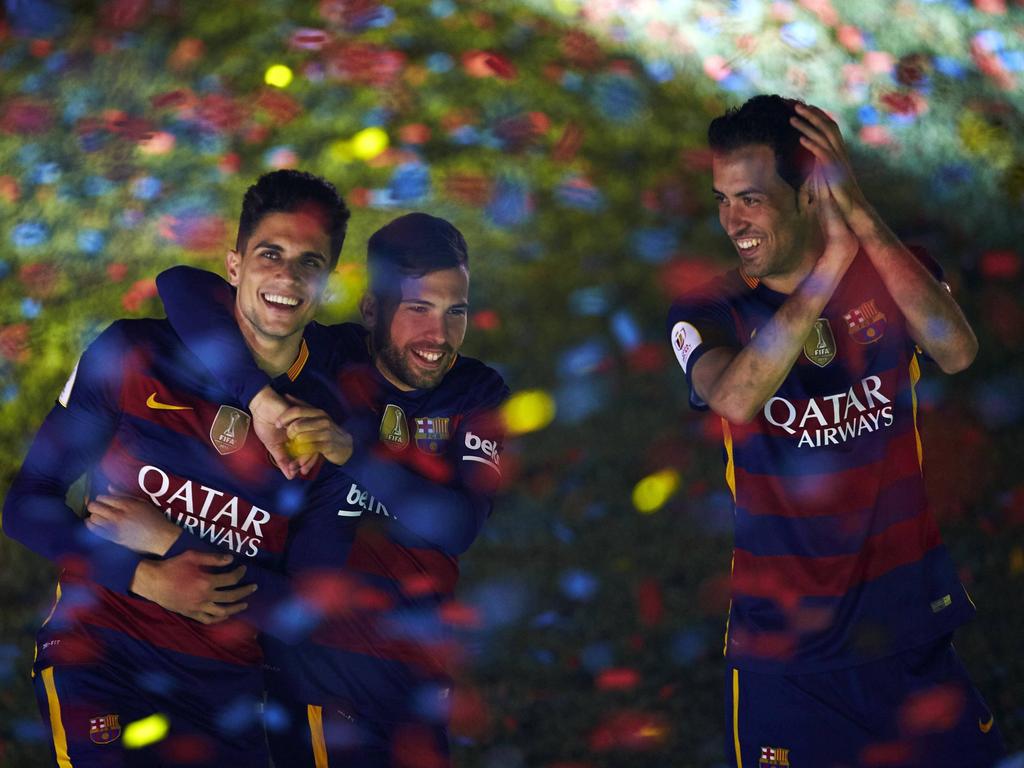 Marc Batra, Jordi Alba und Sergio Busquets (v.l.n.r.) spielten gemeinsam für Barcelona