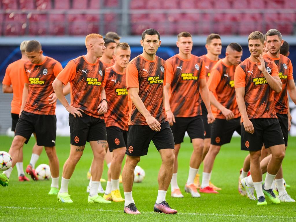 Die Spieler von Schachtjor Donezk beim Abschlusstraining vor der Partie gegen RB Leipzig