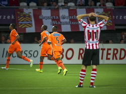 Sparta zit met de handen in het haar als FC Volendam op 0-3 komt via Brandley Kuwas (29-8-2014)