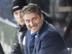 NEC Nijmegen-trainer Ruud Brood kan lachen tijdens het competitieduel Jong Ajax - NEC. (24-11-2014)