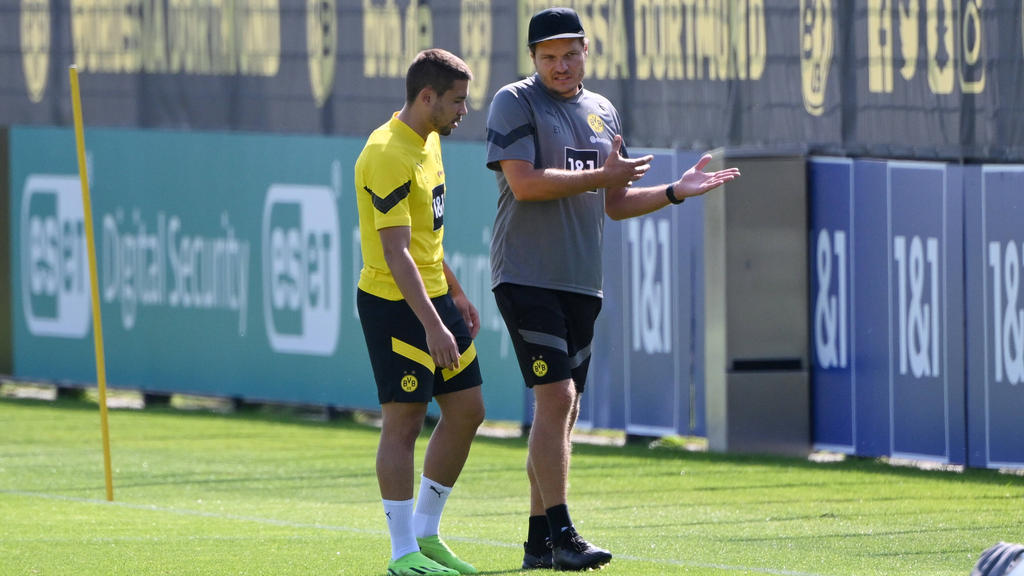 Raphael Guerreiro (l.) mit BVB-Cheftrainer Edin Terzic