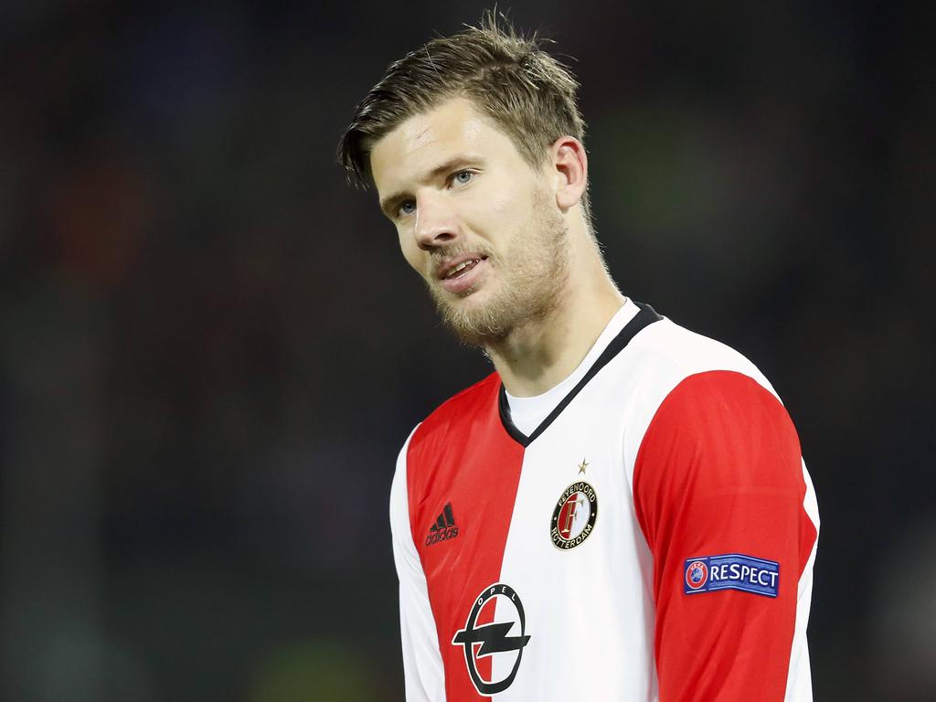 Invaller Michiel Kramer krijgt in de slotfase van Feyenoord-Zorya Lugansk nog speeltijd. (20-10-2016)