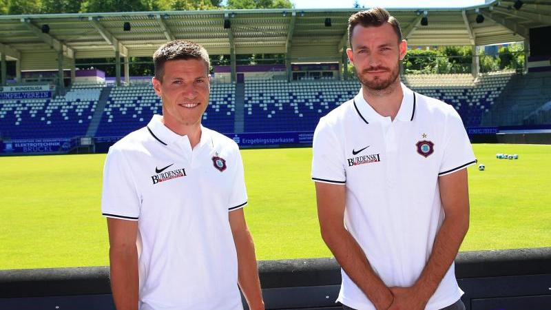 Die beiden Neuen des FC Erzgebirge Aue: Gaëtan Bussmann (l.) und Florian Ballas Die beiden Neuen des FC Erzgebirge Aue: Gaëtan Bussmann (l.) und Florian Ballas