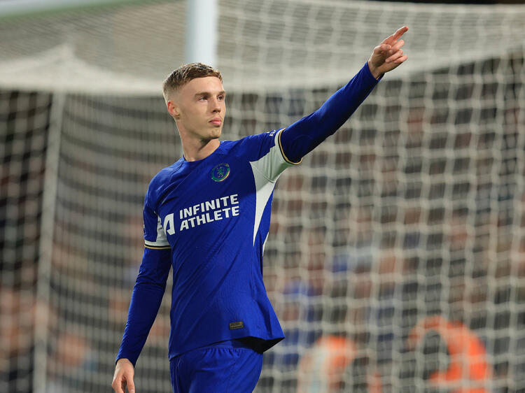 London, England, 15th April 2024. Cole Palmer of Chelsea celebrates after scoring to make it 5-0 dur
