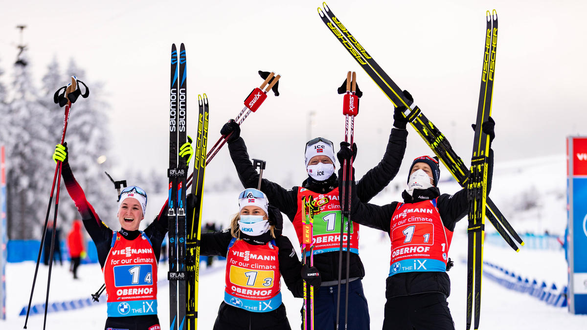 Die norwegischen Biathleten treten in der olympischen Mixed-Staffel in Bestbesetzung an
