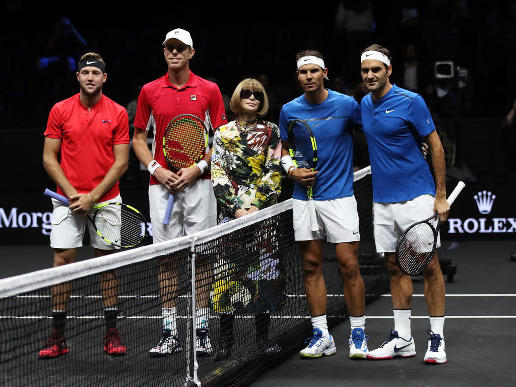 Rafael Nadal und Roger Federer bei ihrem Doppel in Prag Rafael Nadal und Roger Federer bei ihrem Doppel in Prag