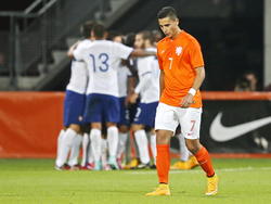 Anwar El Ghazi baalt nadat Portugal zojuist op een 0-1 voorsprong is gekomen tijdens de kwalificatie Play-offs voor het EK O-21 2015. (09-10-2014)