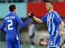 Aleksandar Dragović klatscht ab mit Teamkollege Danilo Silva - Dinamo feierte einen klaren Sieg über Thun.