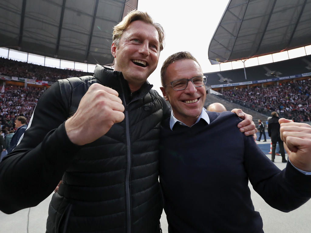 Ralph Hasenhüttl (l.) und Ralf Rangnick sind bei RB Leipzig ein starkes Duo