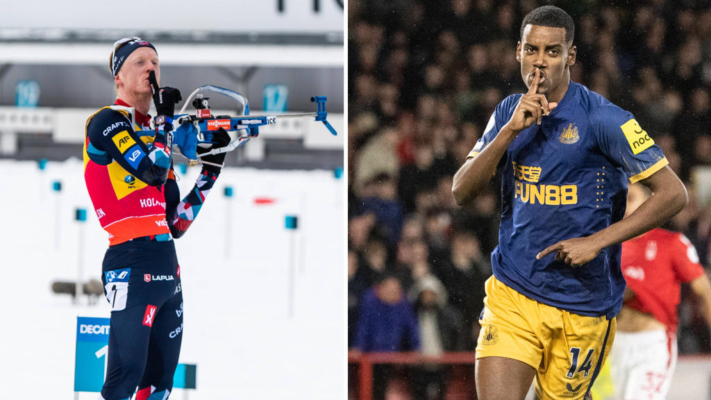 Ähnliche Jubel-Geste: Biathlon-Star Johannes Thingnes Bö und Alexander Isak von Newcastle United Ähnliche Jubel-Geste: Biathlon-Star Johannes Thingnes Bö und Alexander Isak von Newcastle United