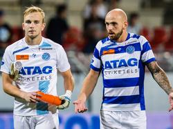 Teleurstelling bij Hidde Jurjus (l.) en Bryan Smeets (r.) na afloop van het competitieduel Excelsior - De Graafschap. (29-08-2015)
