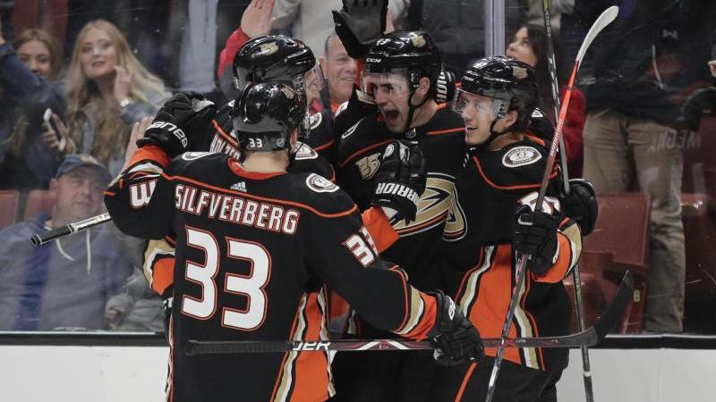 Die Spieler der Anaheim Ducks feiern ihren Sieg Die Spieler der Anaheim Ducks feiern ihren Sieg