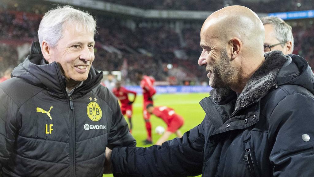 Ex-BVB-Coach Lucien Favre (l.) könnte Peter Bosz bei Bayer Leverkusen beerben