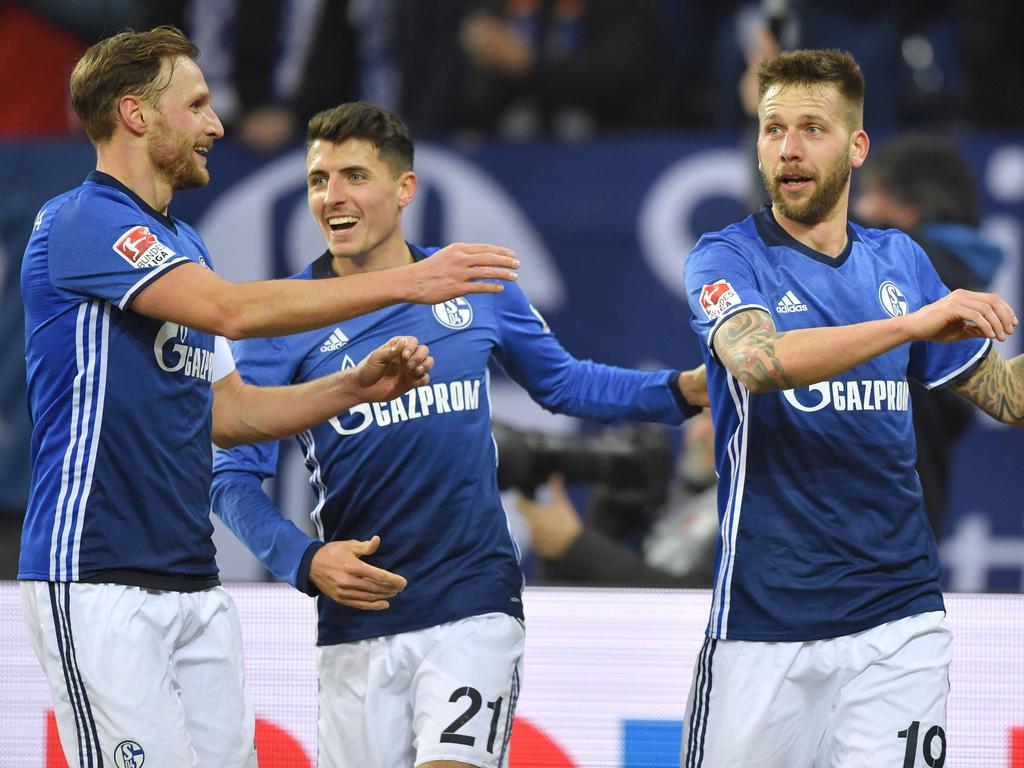Die Schalker um Höwedes, Schöpf und Burgstaller (v.l.) spielen bereits am Mittwoch in der Europa League