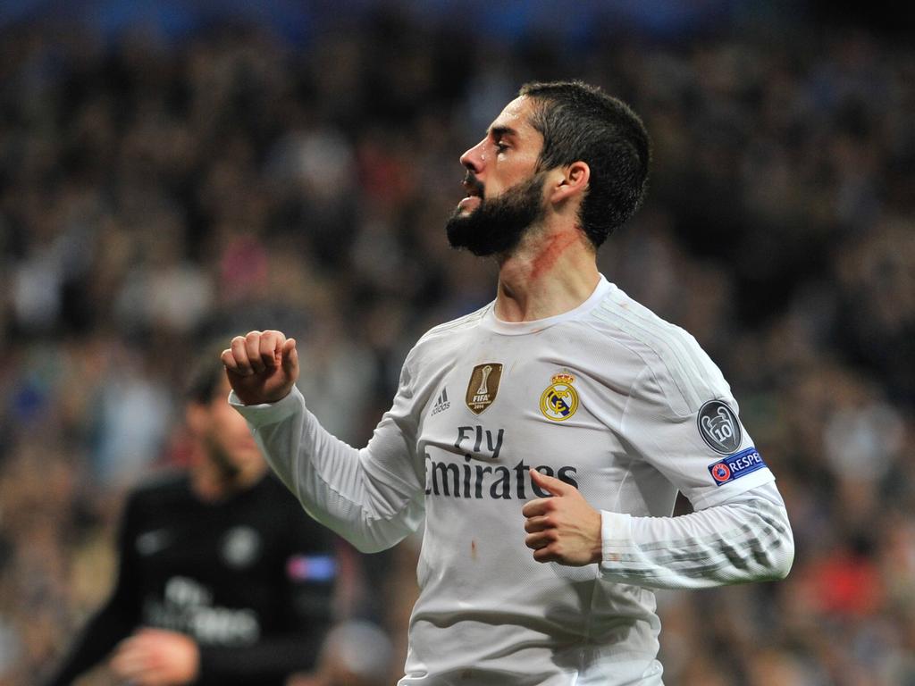 Isco kan juichen tijdens het Champions League-duel Real Madrid - Paris Saint-Germain. (03-11-2015)
