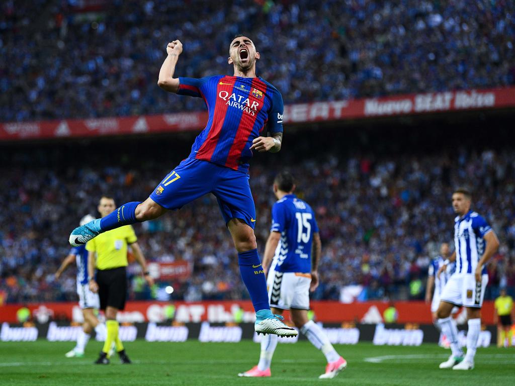 Alcácer celebra su gol en la final de Copa del Rey. (Foto: Getty)