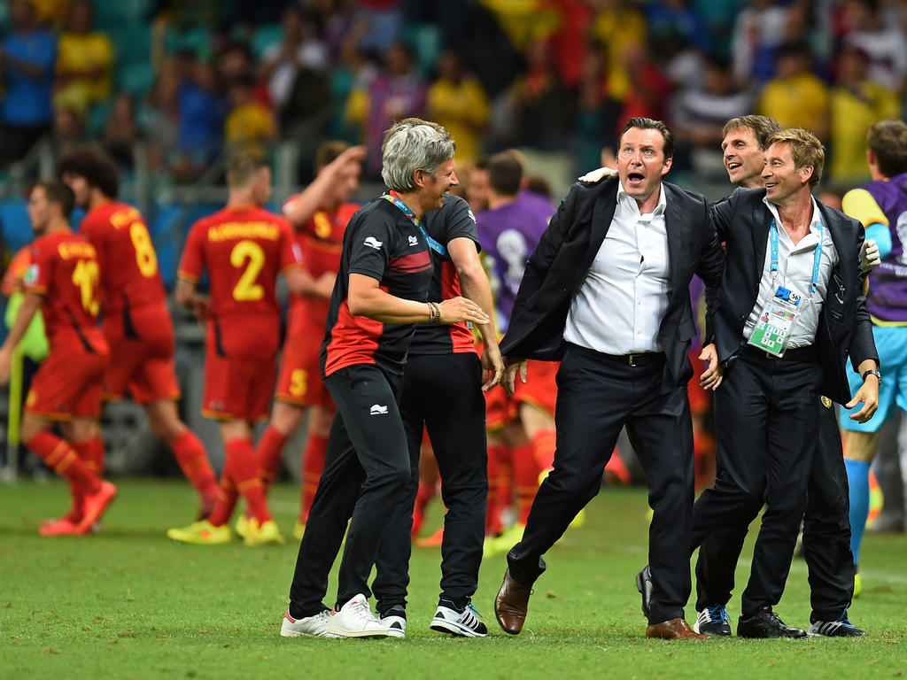Belgiens Nationaltrainer Marc Wilmots feiert den Viertelfinaleinzug