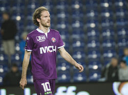 Tim Janssen van FC Midtjylland tijdens het duel tegen Brondby IF. (08-05-2014)