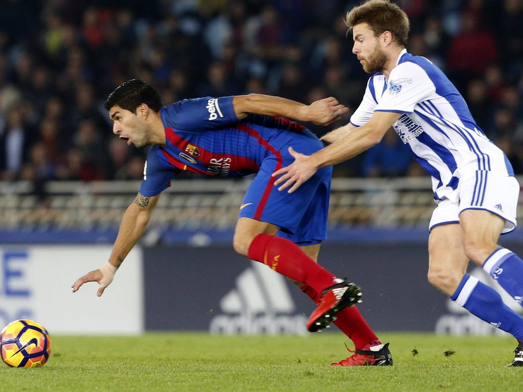 Real Sociedad stellte Barcelona um Luis Suárez (l.) einmal mehr vor Probleme