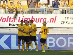 Roda JC Kerkrade viert de 1-0 voorsprong tijdens het competitieduel met De Graafschap. (22-08-2015)
