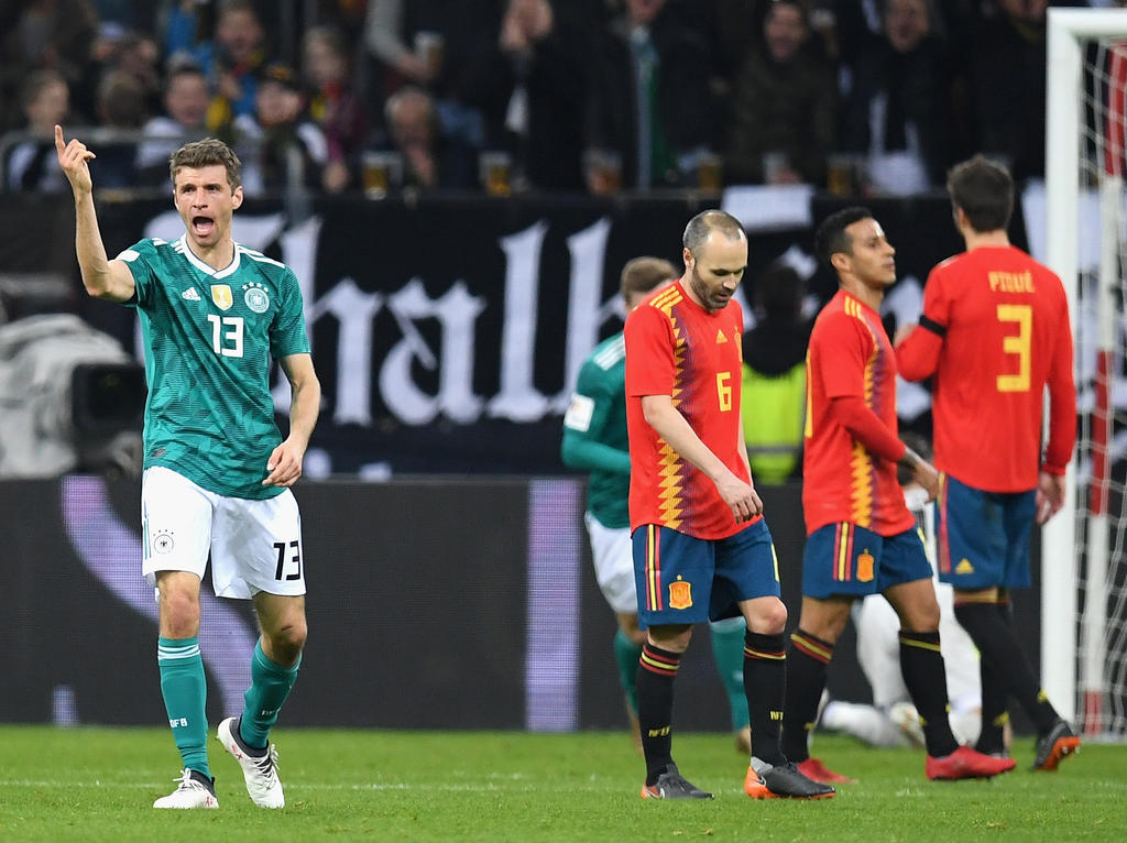 Thomas Müller bejubelt seinen Ausgleich gegen Spanien