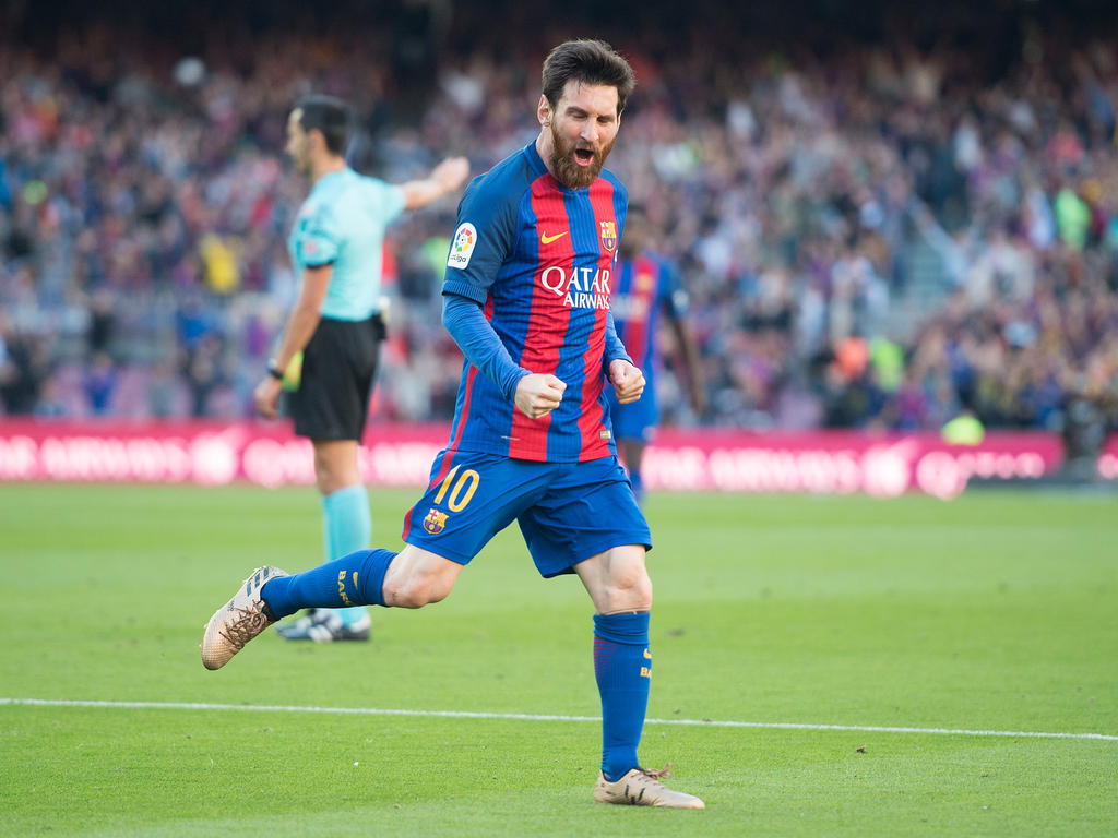 Leo Messi celebra un tanto en el partido contra el Villarreal CF. (Foto: Getty)