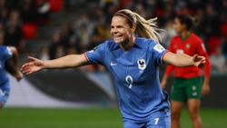 Eugenie Le Sommer celebrates scoring one of her two goals in France's 4-0 win over Morocco