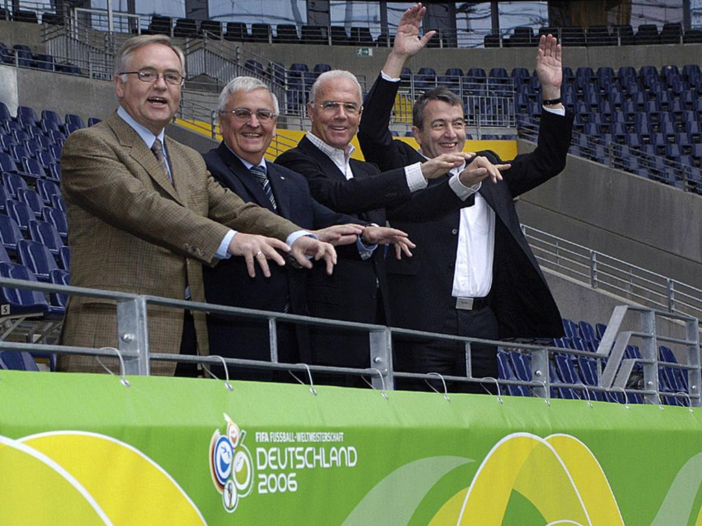 Das Präsidium des WM-2006-OK im Jahr 2005: Horst R. Schmidt, Theo Zwanziger, Franz Beckenbauer und Wolfgang Niersbach (l-r).
