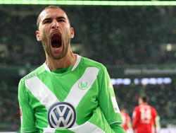 Bas Dost schreeuwt het uit na zijn belangrijke gelijkmaker tegen 1. FC Köln. VfL Wolfsburg wint het duel uiteindelijk met 2-1. (20-12-2014)