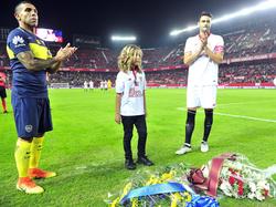 Tévez, a la izquierda, fue el mejor del partido de homenaje a Antonio Puerta. (Foto: Imago)