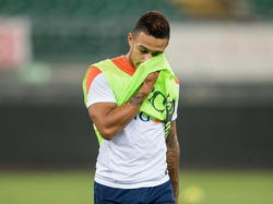 Memphis Depay op de training van het Nederlands elftal.