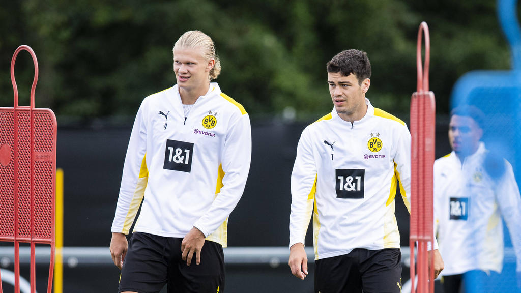 Erling Haaland (l.) und Gio Reyna im Training des BVB Erling Haaland (l.) und Gio Reyna im Training des BVB