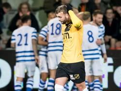 James Horsfield baalt, want zijn NAC Breda staat op een 1-0 achterstand tegen De Graafschap. (03-03-2017)