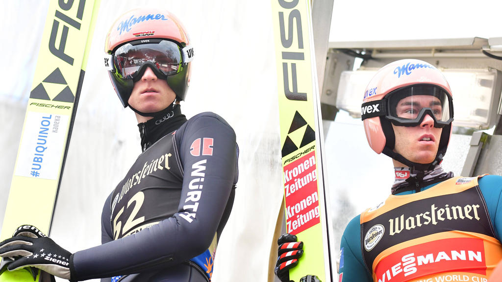 Karl Geiger (l.) und Stefan Kraft duellieren sich um den Sieg im Gesamtweltcup Karl Geiger (l.) und Stefan Kraft duellieren sich um den Sieg im Gesamtweltcup
