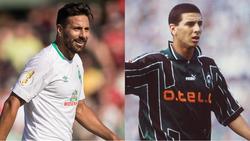 Geburtstagskind Claudio Pizarro heute (li.) und vor 19 Jahren bei seinem Bundesliga-Debüt