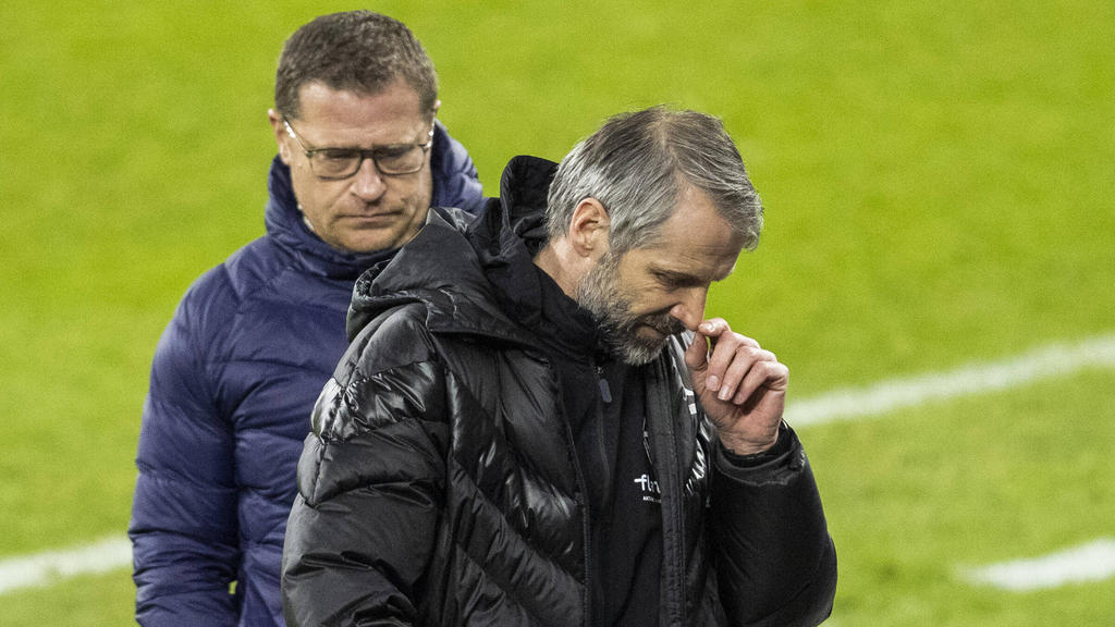 Gladbach-Manager Max Eberl (l.) musste Marco Rose zum BVB ziehen lassen