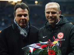 Bruchhagen (l.) ist zufrieden mit der Frankfurter Saison