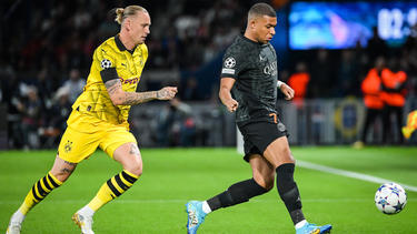 Kylian Mbappé (r.) spielt mit PSG am Mittwoch im Signal Iduna Park