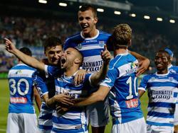 Volop vreugde nadat Achenteh PEC Zwolle op een 2-0 voorsprong en tevens eindstand had geschoten vanuit een strafschop. Met deze vierde overwinning op rij mag PEC Zwolle zich koploper van de Eredivisie noemen. (24-08-2013)