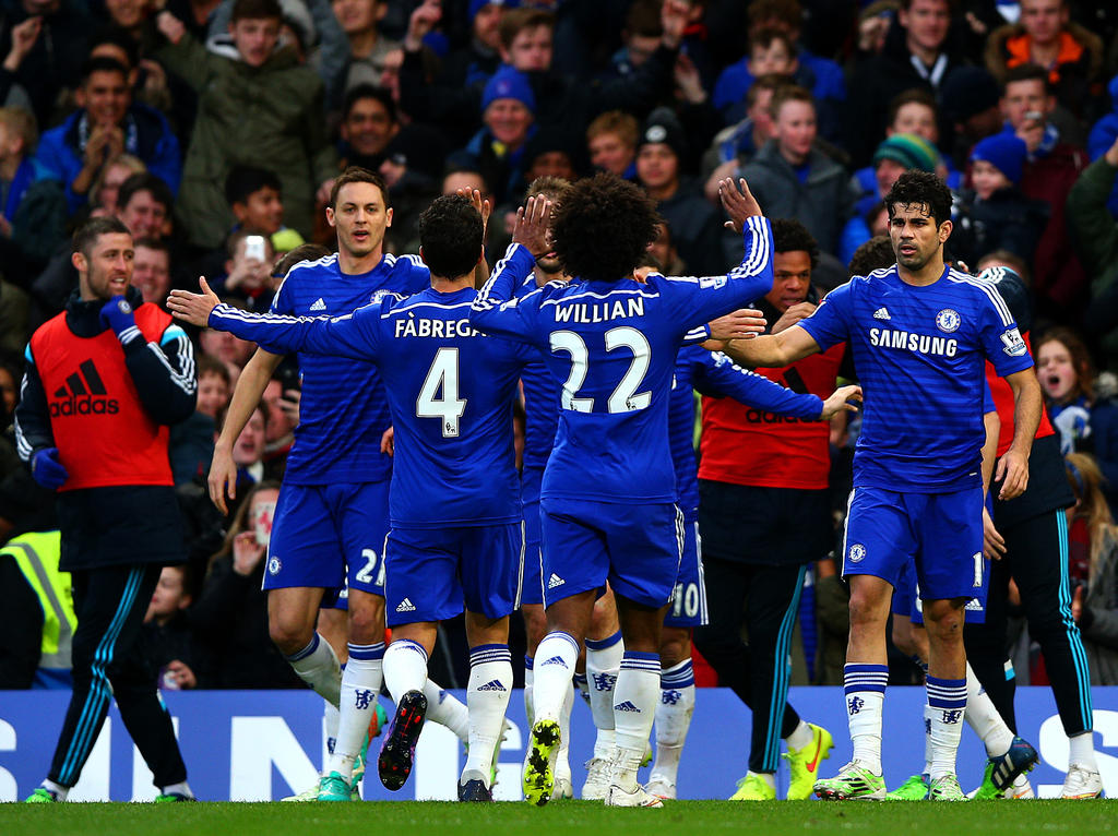 Chelsea viert de 1-0 van Oscar tegen Newcastle United. (10-01-2015)